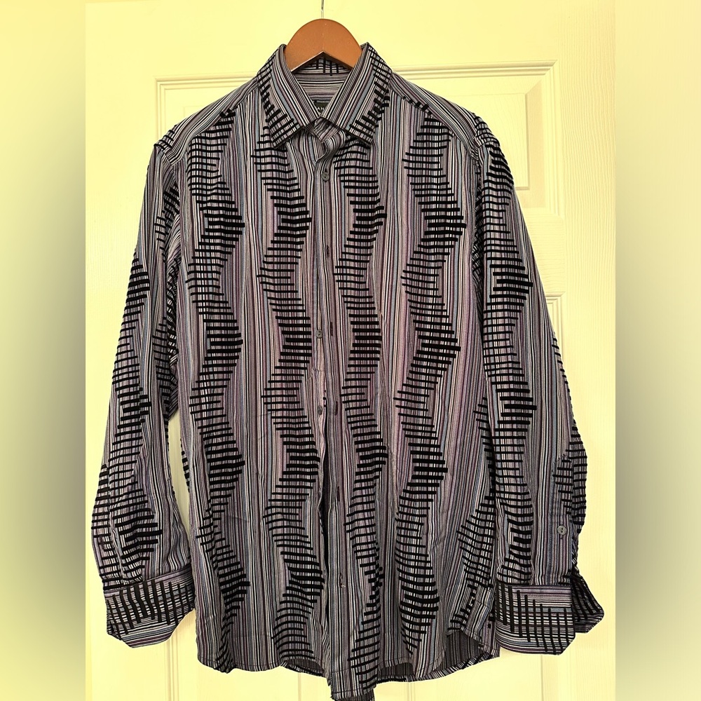 JHANE BARNES Silk Blend PAISLEY Mens dress Shirt M collar
